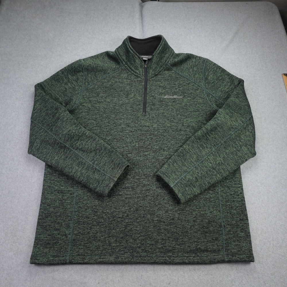 Eddie Bauer Sweater Mens XXL Green Marled 1/4 Zip Fleece Pullover Mock Neck - Picture 1 of 13